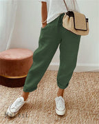 👖🌞Casual Cotton and Linen Pants for Women – Breathable, High-Waisted & Ankle-Length Elegance🤍