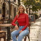 💃Last Day Sales -50% OFF🎉Women's Sparkle Mesh Sheer Long Sleeve Ruched Top