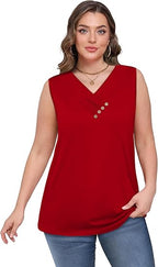 💐2026 Women’s Button Down V Neck Loose Fit Tank Top