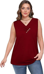 💐2026 Women’s Button Down V Neck Loose Fit Tank Top