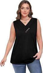 💐2026 Women’s Button Down V Neck Loose Fit Tank Top
