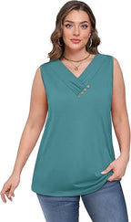 💐2026 Women’s Button Down V Neck Loose Fit Tank Top