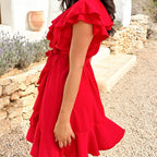 💖LAST DAY SALE 50% OFF💖Women's Elegant Waist Tie V-Neck Ruffle Dress