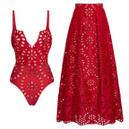 Women’s Sexy One Piece Swimsuit with Matching Swim Long Skirt