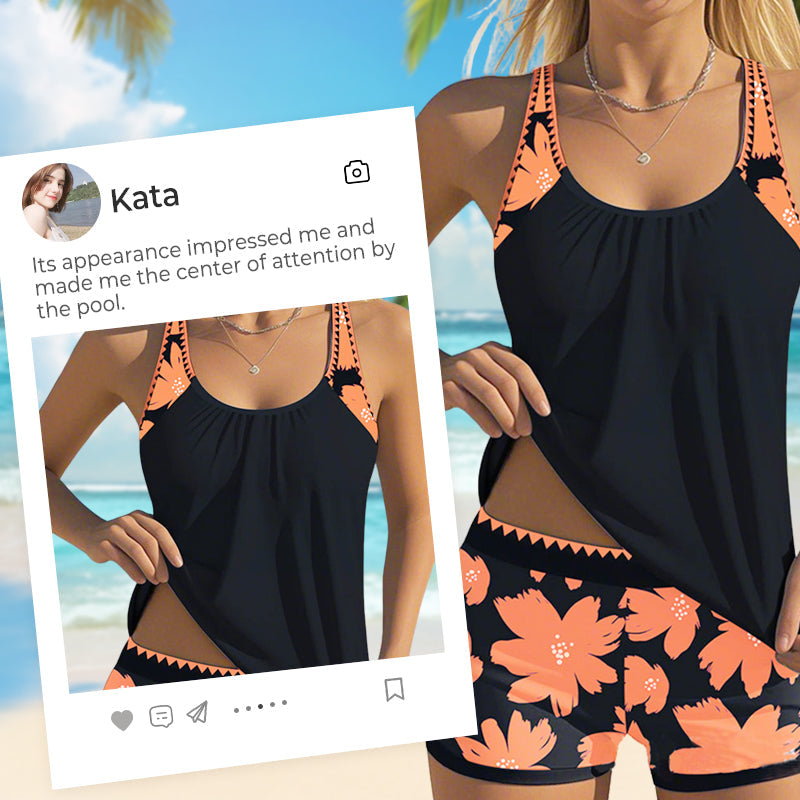 Women's Print Tankini & Shorts 2-Piece Swimwear Set