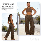 Women's Leopard Print High-Waist Wide-Leg Jeans