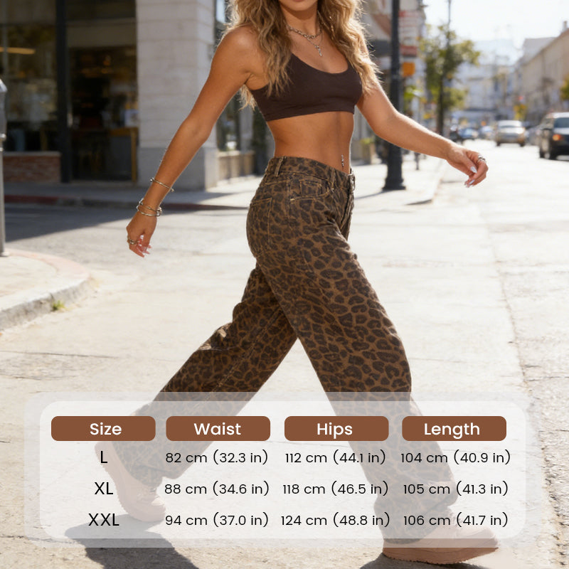 Women's Leopard Print High-Waist Wide-Leg Jeans