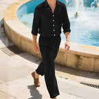 Men's Linen Long Sleeve Shirt & Long Pants 2-Piece Set