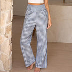 ⏳LAST DAY SALE 50% OFF!🎁Striped Gingham Wide Leg Pants High Waisted With Pockets