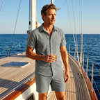 🥳2026 HOT SALE🥳💞50K+ SOLD!💥👴 🍻50% OFF! Men's Jacquard Shirt & Shorts Set – Easy-fit comfort for warm days! Breathable fabric, no ironing needed. Perfect for garden or seaside. ☀️🌿
