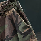 💎 Men's Studded Camo Cargo Shorts – Ripped Design, Gold Stud Accents & Multi-Pocket Utility