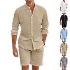 Men's Casual Linen Top & Shorts Two-Piece Set