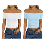 Women's Off-Shoulder Short Sleeve Slim Fit Top