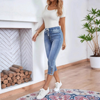 Women's Stretch Capri Jeans with Drawstring Waist