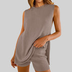 🌞Summer Sale 50% OFF🔥Women's Summer Sleeveless Knit Tops and Shorts 2-Piece Outfits